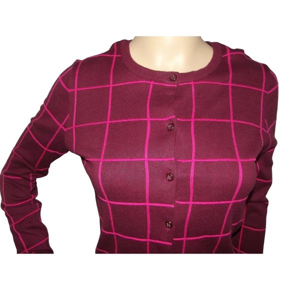 A New Day Cardigan Sweater Womens XS Burgundy Pink Printed Button Front Cotton - Picture 1 of 8